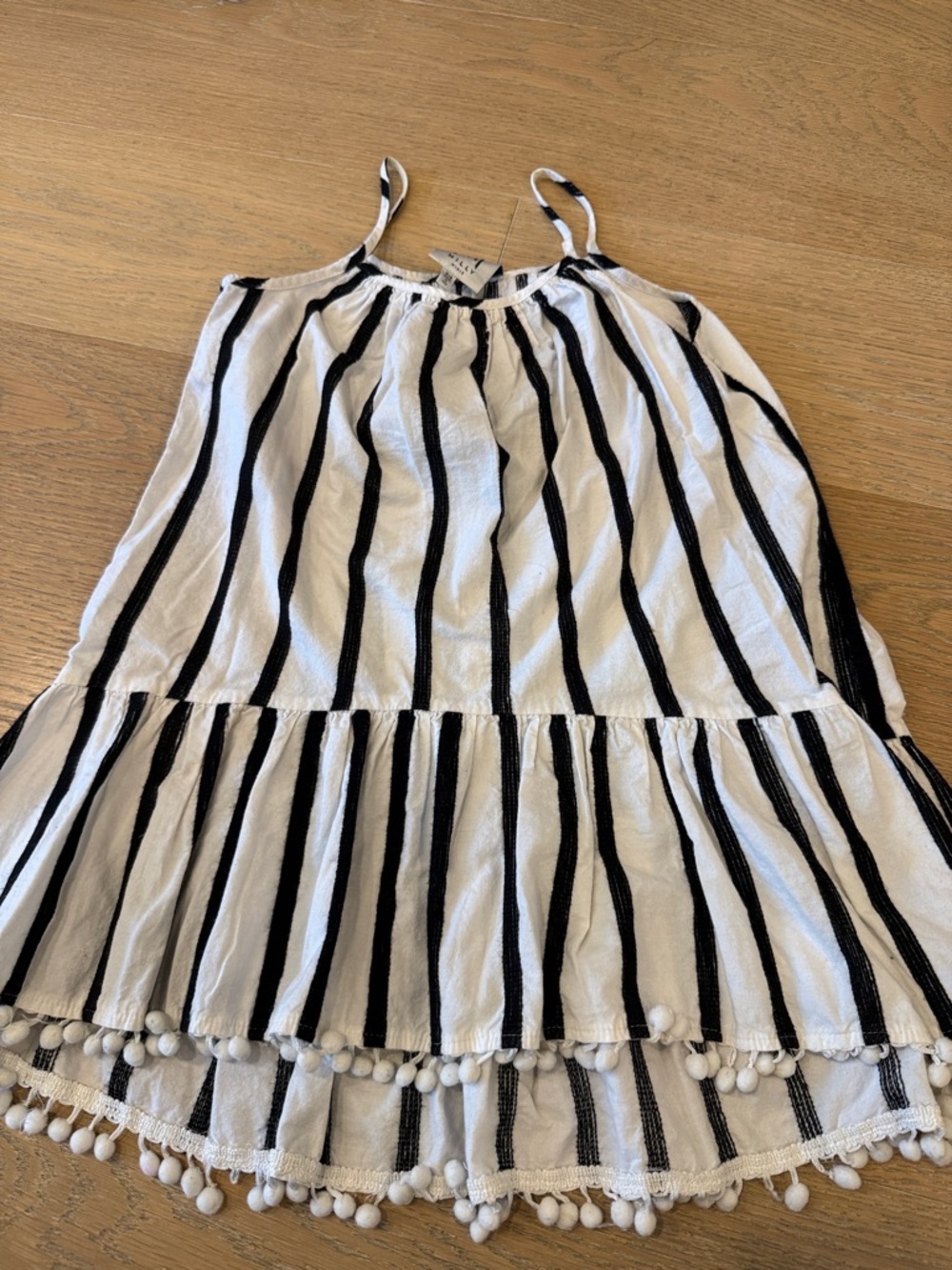 Milly Minis Black and White Striped Pom-Pom Sundress